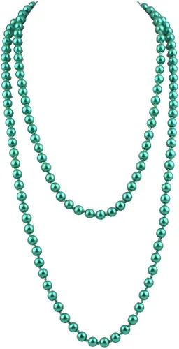 Vista 7 de modernas perlas de imitación de vidrio de lujo para mujer, collar de perlas largo hecho a mano para fiestas de 55" Negro