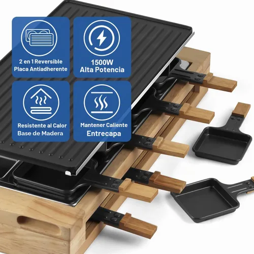 Vista 4 de CUSIMAX Raclette - Parrilla de mesa para interiores, parrilla eléctrica de 1500 W, barbacoa coreana 2in1 Reversible Non-stick Plate/Temperature