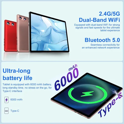 Vista 4 de 2025 Android 15 tablet de 10 pulgadas con teclado, 30GB+64GB+1TB expandibles, tabletas Octa-Core con batería de 6000mAh, pantalla HD IPS, WiFi 5G