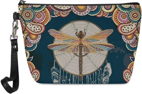 Vista 35 de Howilath Abstract Art Cat Cosmetic Pouch for Women PU Leather Toiletry Storage Bag Trapezoid Makeup Bags with Wrist Strap