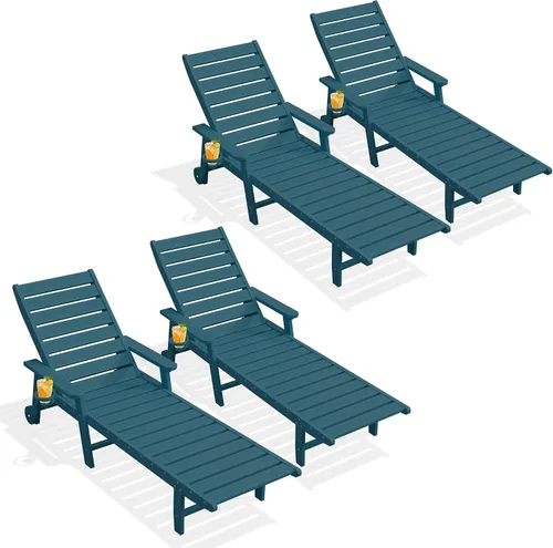 Vista 12 de PLUUV Tumbona de piscina al aire libre con soporte para tazas, azul Aruba Azul (Aruba Blue)