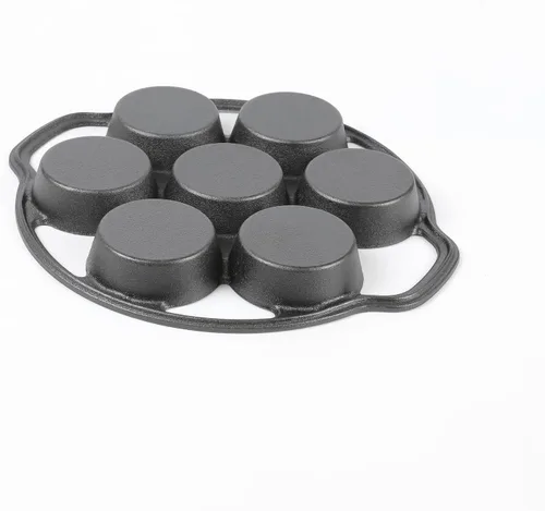 Vista 4 de HAWOK Molde frito de hierro fundido Pan galleta muffins y bollos pastel Pan con diseño 7-Mold 7 moldes con 2 asas