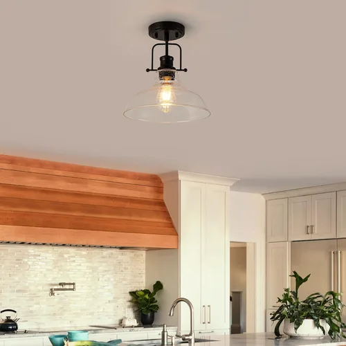 Vista 4 de WILON Lámpara de techo rústica de granja, luz de techo de vidrio semillado, luces de techo semiempotradas óxido, accesorios de iluminación