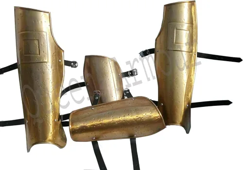 Vista 2 de Queen Armour Medieval 300 Spartan Arm Guard & Leg Guard Bracers Set Set Latón Armadura de Navidad Hombro Caballero Armadura medieval Armadura traje