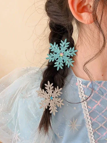 Vista 2 de 8 piezas de pinzas para el cabello con copo de nieve azul y blanco, accesorios para el cabello de Navidad para mujeres, lazo de Navidad para el Azul
