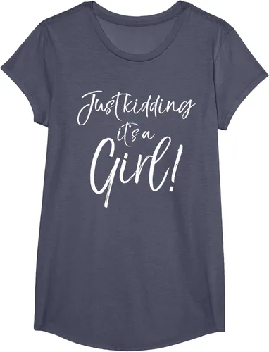 Vista 17 de Camiseta divertida de revelación de género Blue Trick Just Kidding It's a Girl!, Azul / Patchwork, S Azul Pastel