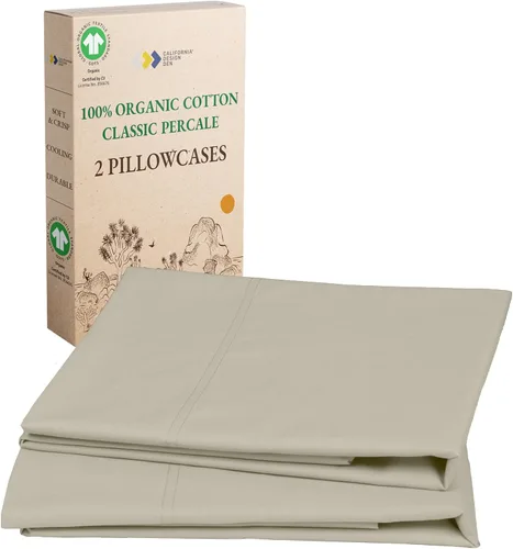 Vista 12 de California Design Den Juego de 2 fundas de almohada de 100 % algodón orgánico tamaño Queen/estándar, suaves y nítidas fundas de almohada de algodón