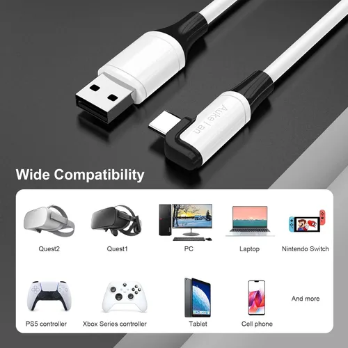 Vista 5 de Aukelan Cable Link de 16 pies compatible con Oculus Quest 2Steam VR y PC transferencia de datos de alta velocidad y carga rápida 3A cable USB 30 a