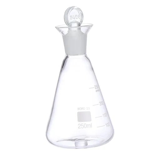 Vista 9 de UPKOCH Frasco Erlenmeyer de vidrio de 8.5 fl oz de boca estrecha transparente Erlenmeyer graduado frasco cónico con tapón para experimento