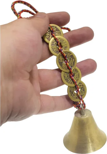 Vista 4 de Campana china de Feng Shui para riqueza y seguridad, monedas colgantes para la paz y el éxito, elemento de Feng Shui, carillón colgante de buena