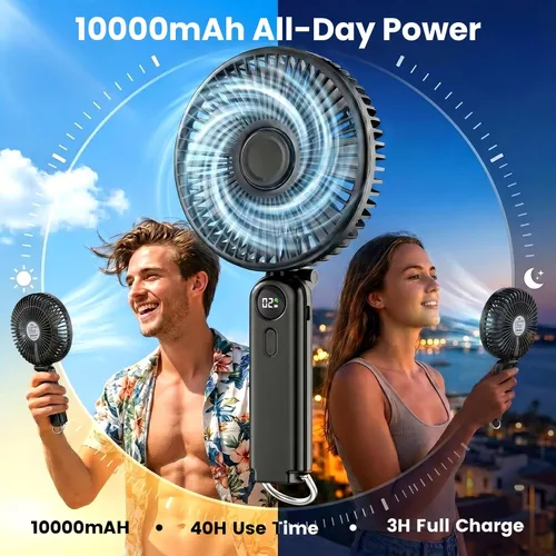 Vista 4 de Ventilador de mano portátil, ventilador personal recargable de 6 pulgadas Negro