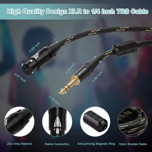 Vista 4 de Adaptador XLR equilibrado hembra a TRS de 1/4 pulgada (6.35mm), cable de micrófono de 6 pies