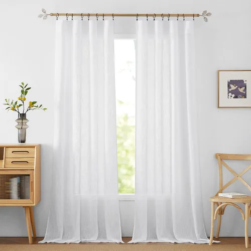 Vista 20 de RYB HOME - Cortinas de lino texturizado semitranslúcidas, privacidad media, filtro de luz, decoración de ventana para dormitorio/baño/sala de estar