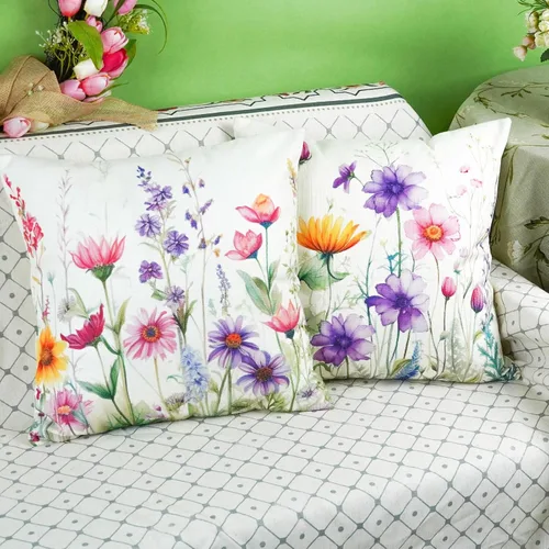 Vista 3 de ONWAY Juego de 2 fundas de almohada lumbar de primavera de 18 x 18 pulgadas Morado