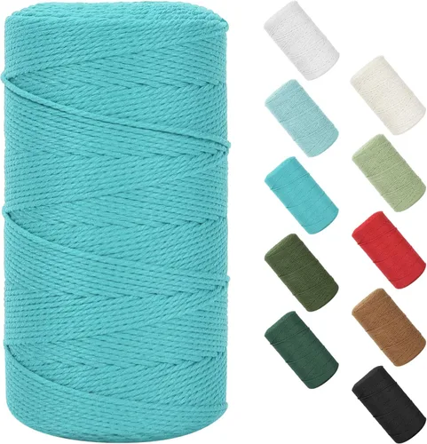 Vista 129 de Cuerda de macramé de 0.079 in x 220 yardas (656 pies), cuerda de algodón natural para colgar en la pared, ganchos de plantas, manualidades Verde