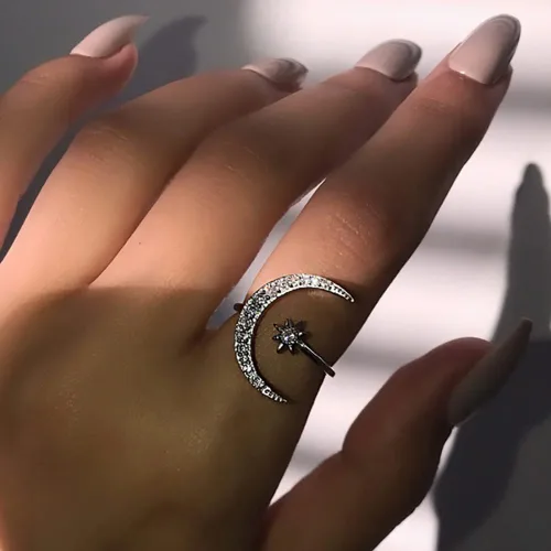 Vista 3 de DJRH Anillo de escuadrón to My Badass - Anillo de estrella de sol y luna, anillo de estrella de media luna para mujer