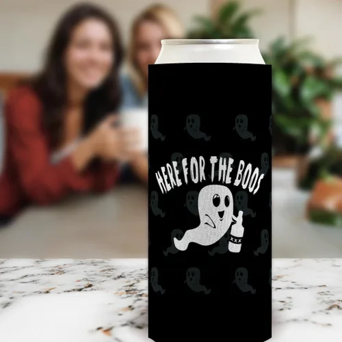Vista 5 de Decoración espeluznante de Halloween Bebe brujas aquí para los abucheos 2 caras Paquete de 2 termoenfriadores ultra delgados para latas