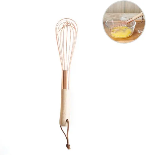 Vista 2 de Batidor de huevo Batidor HEITIGN Mango de madera Batidor de acero inoxidable Batidor de huevos, herramientas de cocina para mezclar oro rosa
