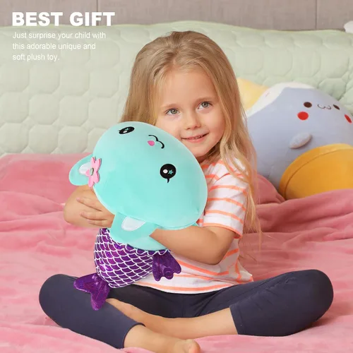 Vista 5 de Onsoyours Lindo gatito sirena de peluche de gatito, suave almohada de felpa de gato sirena para niños (sirena de gato azul, 12 pulgadas)