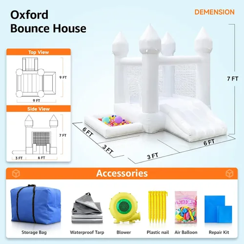 Vista 2 de POYOUNGHU Casa de Rebote Blanca, Casa con Inflador, Inflable para Saltar, Juguete para Niños, Material Extra Grueso Cosido para Mayor Durabilidad