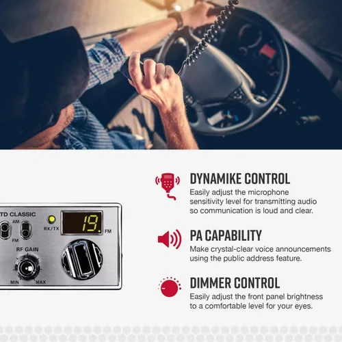 Vista 4 de Cobra 25 LTD Radio CB Profesional AM/FM – Compacta, Fácil de Operar, con Acceso de Modo Dual, Salida de 4 Vatios, 40 Canales Completos, Control