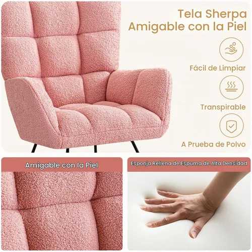 Vista 8 de Furniliving - Mecedora tapizada para cuarto de bebé, silla balancín moderna con asiento acolchado, silla de lectura con respaldo alto y cómoda