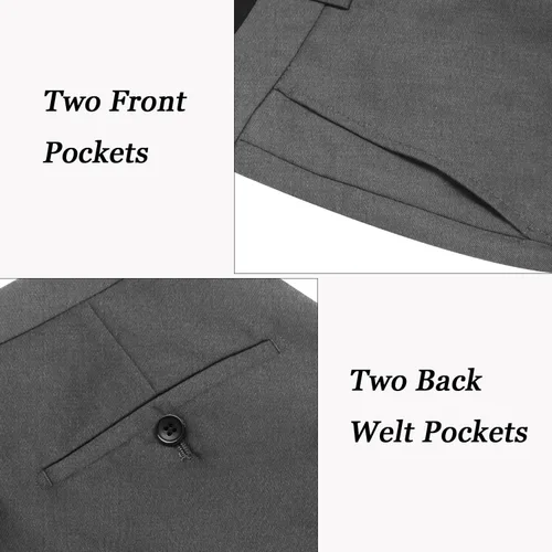 Vista 5 de COOFANDY Pantalones de vestir con frente plano de ajuste clásico para hombre, sin planchado, pantalones casuales de primera calidad, pantalones