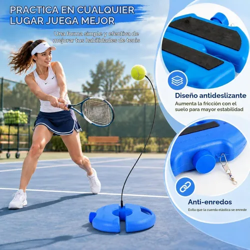 Vista 3 de Tennis Trainer Rebound Ball with 3 String Balls, Portable Tennis Training Tool Suitable for Beginners Sport Exercise-Blue 6 bolas