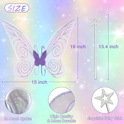 Vista 2 de quescu Fairy Wings for Adults,Butterfly Wings for Girls,Angel Wings,Fairy Costume for Women Halloween Dress Up Party Favor