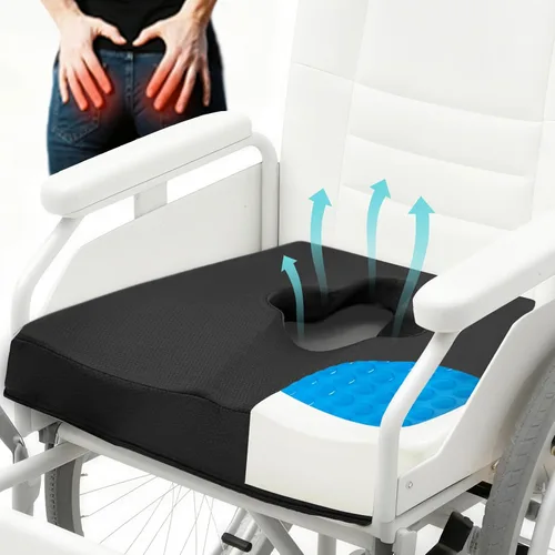 Vista 2 de Cojín de asiento de silla de ruedas de gel, cojines para dolor de cama para glúteos, almohada de espuma viscoelástica para hemorroides para sillas