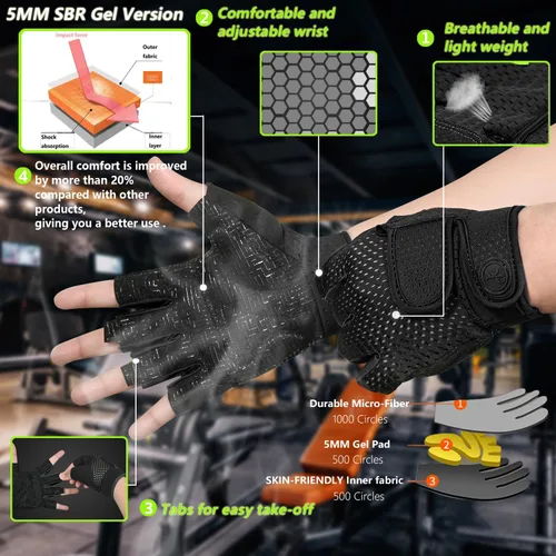 Vista 4 de MOREOK Guantes de entrenamiento acolchados para levantamiento de pesas para hombres y mujeres, gel de 0.197 in guantes de gimnasio con agarre sin