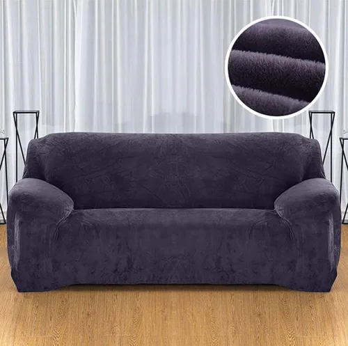 Vista 6 de Funda de terciopelo ultra suave para sofá de colores lisos, elastano elástico para sofá biplaza protección de muebles, fundas antideslizantes a