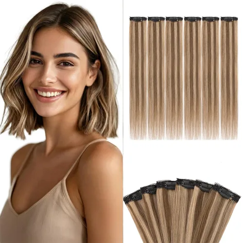 Vista 29 de 6 extensiones de cabello real con 6 clips, cabello ondulado de 10 pulgadas, color marrón oscuro