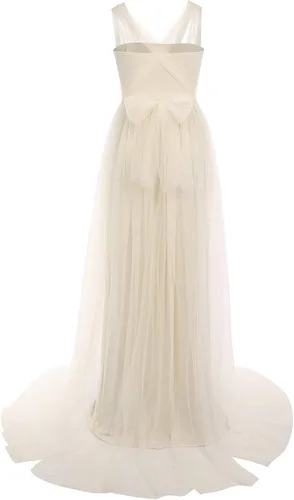 Vista 4 de Vestido de maternidad de manga larga con hombros descubiertos para mujer, de tul elegante, ajustado, para baby shower, fotografía, maxi vestido