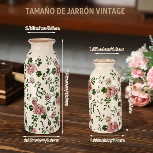 Vista 3 de 2 piezas de jarrones pequeños de cerámica, jarrones rústicos de granja, jarrones boho, decoración del hogar para tu cocina, dormitorio, oficina