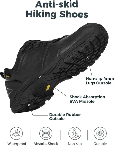 Vista 4 de Wantdo Zapatos de senderismo impermeables para hombre, botas de senderismo de corte bajo, zapatos de trabajo sin cordones, tenis de senderismo