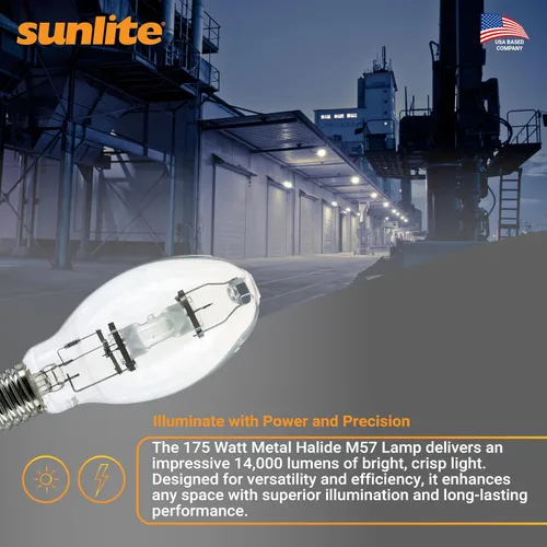 Vista 5 de Sunlite 03656 MH175/U/MOG M57 Lámpara de halogenuros metálicos, 175 vatios, base Mogul (E39), ED28, vida útil de 10,000 horas, 14000 lúmenes