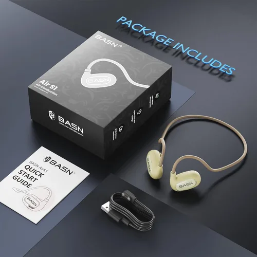 Vista 7 de BASN AirS1 - Auriculares de oreja abierta, Bluetooth 5.3 conducción de aire, auriculares deportivos ENC con sonido premium y llamadas claras, IPX5