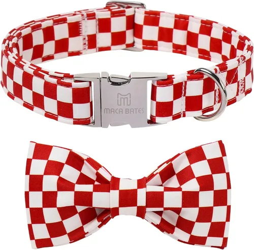 Vista 28 de Collar de perro a cuadros de búfalo amarillo otoñal con pajarita elegante Otoño-Lazo-Cuadros Amarillo