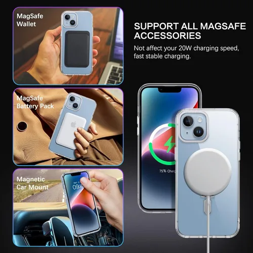 Vista 3 de DUEDUE Funda magnética para iPhone 14, funda para iPhone 13 con soporte invisible [compatible con Magsafe], funda protectora de cuerpo completo