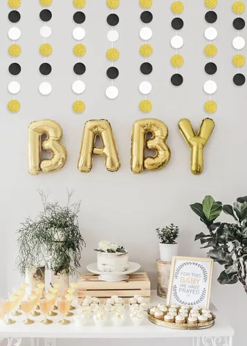 Vista 3 de MerryNine Guirnalda de papel de 5 unidades, guirnalda de papel con purpurina de 65 pies, decoración para colgar, pancarta para baby shower, blanco