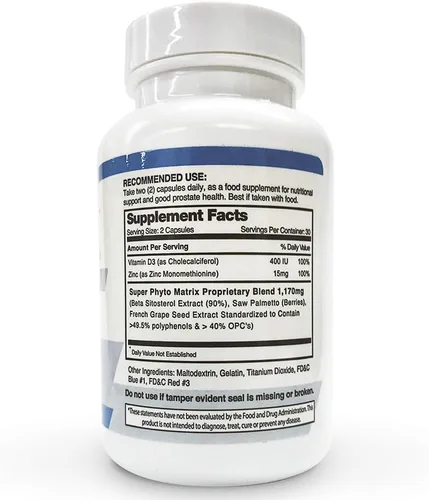 Vista 4 de 5 botellas mejoradas de Maker of Original Prostavar Ultra Prostate Support 600mg 90% Beta-Sitosterol y extracto de semilla de uva