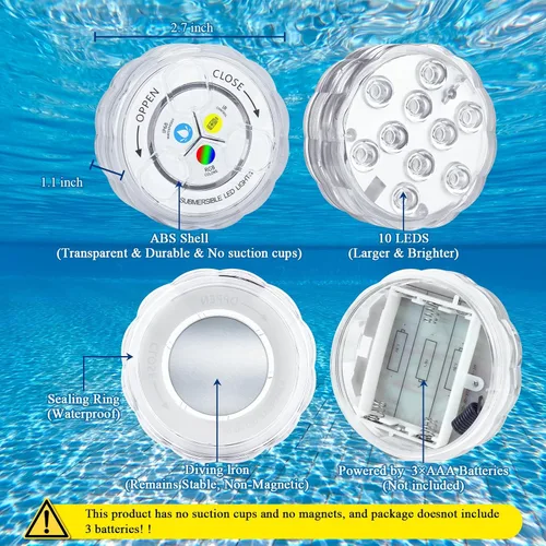 Vista 5 de Luz de ducha con mando a distancia, luces operadas con pilas para decoración de Navidad, luces LED sumergibles para calabaza, bañera, jacuzzi