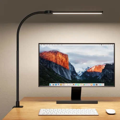 Vista 10 de Lámpara de escritorio para oficina en casa con base, luz de escritorio con cuello de cisne ajustable, adaptador USB de 12 W, control táctil, 5