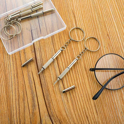 Vista 6 de Bewudy 5 mini destornilladores de lentes, 3 en 1, kit de reparación de destornilladores multifunción para gafas, destornillador pequeño para ajuste