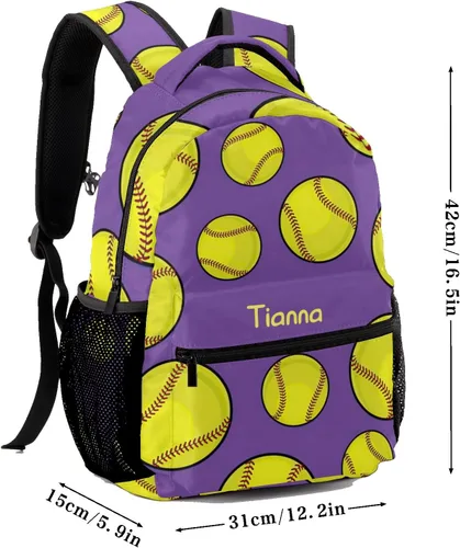 Vista 7 de Mochilas moradas de sóftbol y béisbol personalizadas con nombre, bolsa diaria para adultos para deportes al aire libre, Personalizado 1, 12.2"(L) x