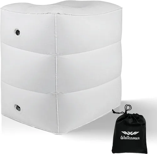 Vista 9 de Almohada inflable con reposapiés para viajes, cojín de altura ajustable para niños y adultos, almohada de viaje en avión, adecuada para trenes