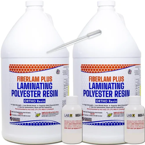 Vista 11 de FIBERLAM Plus 1-10G Resina de poliéster 1-10 galones +endurecedor MEKP; revestimiento de baja viscosidad para laminado de estera/biaxial/tela