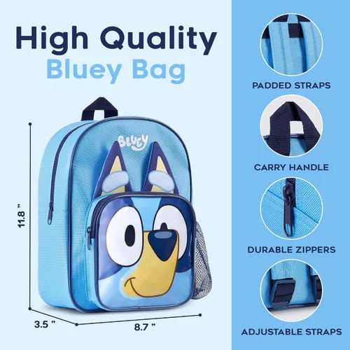 Vista 3 de Bluey Mochila, mochila para niños con interior espacioso, bolsillos laterales de malla, linda mochila para niños y niños pequeños con correas