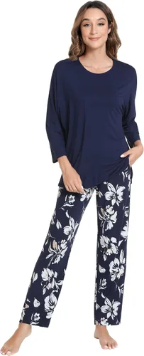 Vista 21 de NACHILA Women's Pajamas Set-Viscose Made from Bamboo, Long Sleeve Sleepwear Top with Pants Comfy Pajama Soft 2 Piece Pjs B-aqua Green